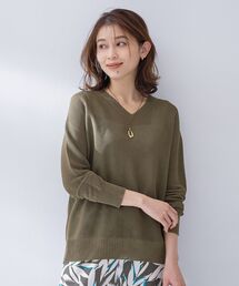 【7色展開/洗える/程よい透け感】ドライタッチVネックニット