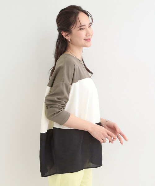 SHOO・LA・RUE(シューラルー)の「3段切り替え配色トップス(Tシャツ/カットソー・レディース・ブルー系9/グレー系4/ピンク系9/チャコール・04/02/03/01)」の16枚目の写真