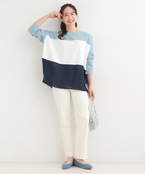 SHOO・LA・RUE(シューラルー)の「3段切り替え配色トップス(Tシャツ/カットソー・レディース・ブルー系9/グレー系4/ピンク系9/チャコール・04/02/03/01)」の13枚目の写真