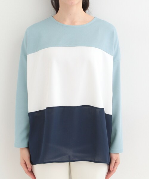 SHOO・LA・RUE(シューラルー)の「3段切り替え配色トップス(Tシャツ/カットソー・レディース・ブルー系9/グレー系4/ピンク系9/チャコール・04/02/03/01)」の15枚目の写真