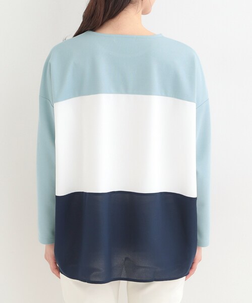 SHOO・LA・RUE(シューラルー)の「3段切り替え配色トップス(Tシャツ/カットソー・レディース・ブルー系9/グレー系4/ピンク系9/チャコール・04/02/03/01)」の6枚目の写真