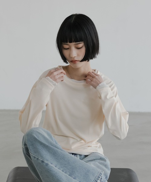 LOWRYS FARM（ローリーズファーム）の「シアーレイヤードＬＳ 661428（Tシャツ/カットソー・レディース・ブラック/アイボリー/グレー/イエロー・FREE）」の6枚目の写真