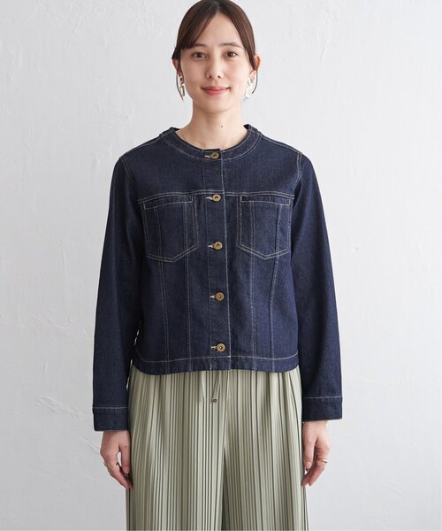 ikka（イッカ）の「ストレッチデニムノーカラーシャウター【親子コーデ】（デニムジャケット・レディース・ネイビー/ブルー/アイボリー・M/L）」の19枚目の写真