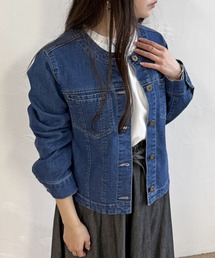 ikka（イッカ）の「【雑誌InRed4月号掲載】ストレッチデニムノーカラーシャウター【親子コーデ】（デニムジャケット）」