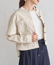 ikka（イッカ）の「【雑誌InRed4月号掲載】ストレッチデニムノーカラーシャウター【親子コーデ】（デニムジャケット）」