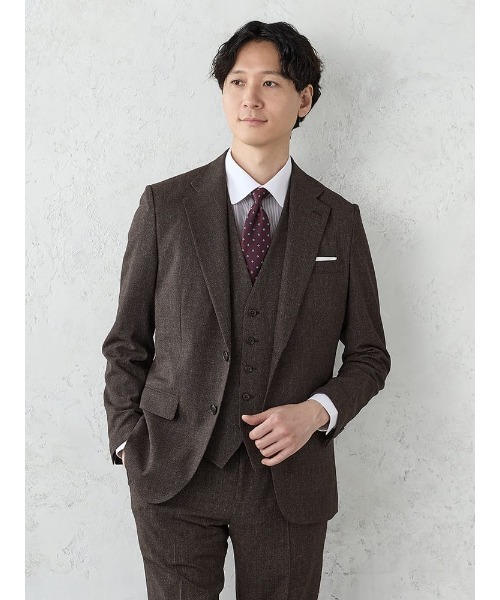 Perfect Suit FActory(パーフェクトスーツファクトリー)の「TRANS CONTINENTS【AVANT AIR】デニム調 セットアップジャケット ブラック/グレー/ブラウン/ブルー(スーツジャケット・メンズ・グレー/ダークブラウン/ブラック・M)」の3枚目の写真