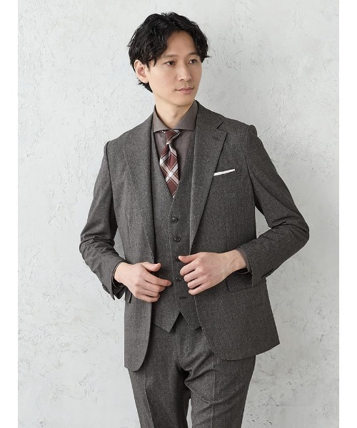 Perfect Suit FActory(パーフェクトスーツファクトリー)の「TRANS CONTINENTS【AVANT AIR】デニム調 セットアップジャケット ブラック/グレー/ブラウン/ブルー(スーツジャケット・メンズ・グレー/ダークブラウン/ブラック・M)」の2枚目の写真