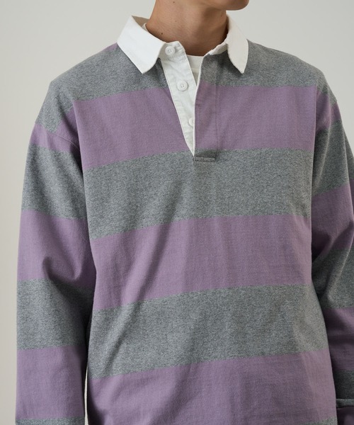 Gramicci（グラミチ）の「LANGDON RUGBY SHIRT / ラングドンラグビーシャツ Gramicci グラミチ（Tシャツ/カットソー・メンズ・オリーブ/ヘザーグレー・S/M/L/XL/XXL）」の2枚目の写真