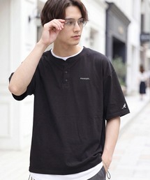 KANGOL（カンゴール）の「【KANGOL カンゴール】別注 ワンポイント ロゴ刺繍 ヘンリーネック Tシャツ（Tシャツ/カットソー）」