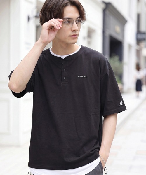 KANGOL(カンゴール)の「【KANGOL/カンゴール】別注 ワンポイント ロゴ刺繍 ヘンリーネック Tシャツ(Tシャツ/カットソー・メンズ・ネイビー/ホワイト/ベージュ/グリーン/チャコールグレー/アッシュグレー/ブラック・L/XL/M/S)」の2枚目の写真