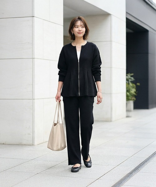 STYLE DELI(スタイルデリ)の「【LUXE】セット対応◆Wジップペプラムトップス(ニット/セーター・レディース・ホワイト/ブラック・FREE)」の3枚目の写真
