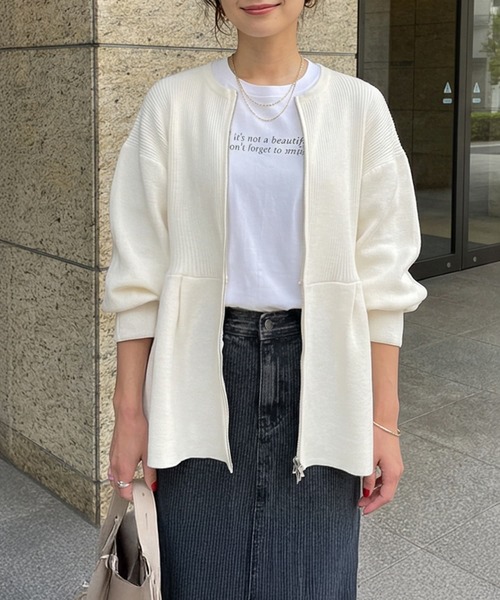 STYLE DELI(スタイルデリ)の「【LUXE】セット対応◆Wジップペプラムトップス(ニット/セーター・レディース・ホワイト/ブラック・FREE)」の8枚目の写真