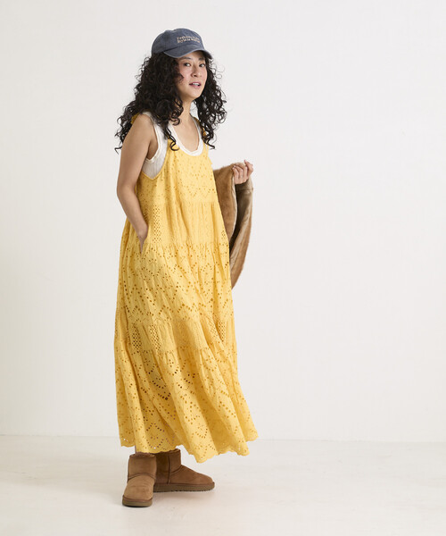 Freada（フリーダ）の「Freada/フリーダ インドシフリティアード肩リボンキャミドレス（ワンピース・レディース・ブラック/ホワイト/イエロー・ONE SIZE）」の22枚目の写真