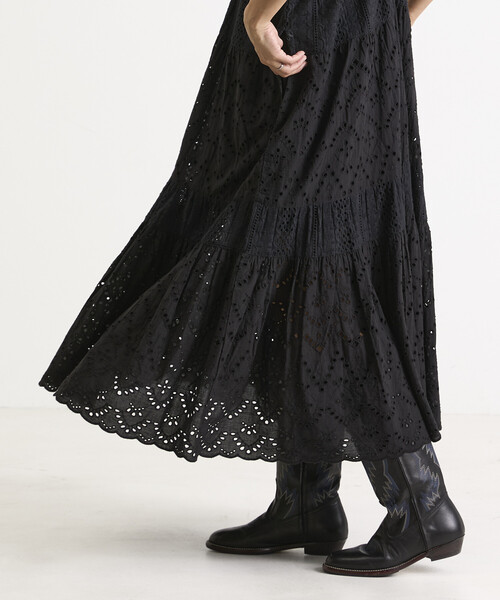 Freada（フリーダ）の「Freada/フリーダ インドシフリティアード肩リボンキャミドレス（ワンピース・レディース・ブラック/ホワイト/イエロー・ONE SIZE）」の10枚目の写真