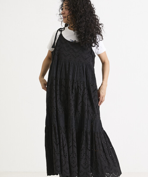 Freada（フリーダ）の「Freada/フリーダ インドシフリティアード肩リボンキャミドレス（ワンピース・レディース・ブラック/ホワイト/イエロー・ONE SIZE）」の12枚目の写真