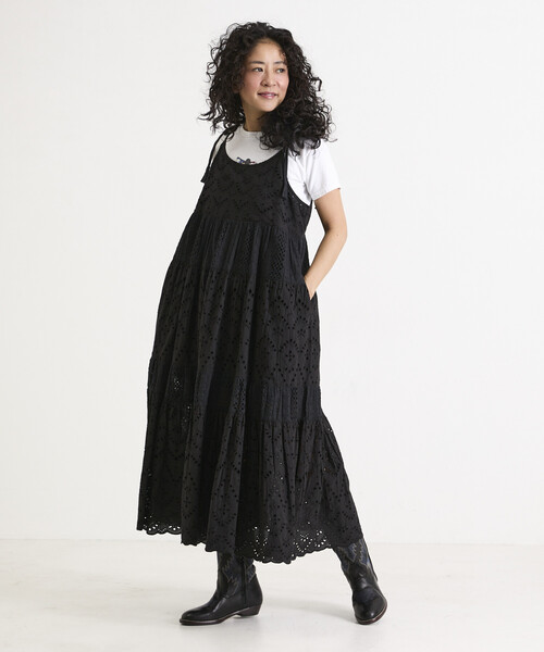 Freada（フリーダ）の「Freada/フリーダ インドシフリティアード肩リボンキャミドレス（ワンピース・レディース・ブラック/ホワイト/イエロー・ONE SIZE）」の18枚目の写真