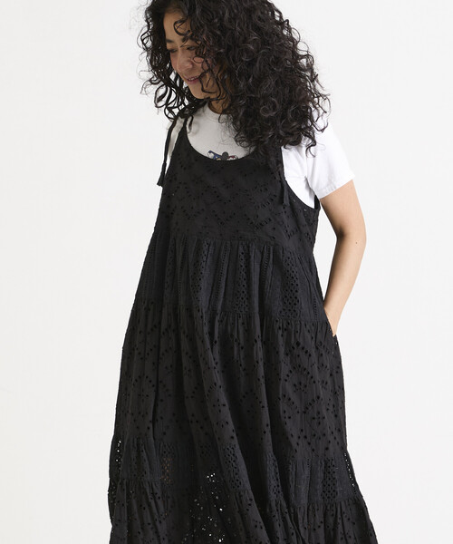 Freada（フリーダ）の「Freada/フリーダ インドシフリティアード肩リボンキャミドレス（ワンピース・レディース・ブラック/ホワイト/イエロー・ONE SIZE）」の12枚目の写真