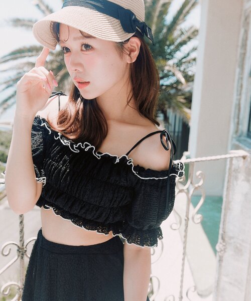 OLIVE des OLIVE(オリーブデオリーブ)の「【体型カバー◎】レースシャーリングswimwear(水着・レディース・ブラック/アイボリー・FREE)」の20枚目の写真
