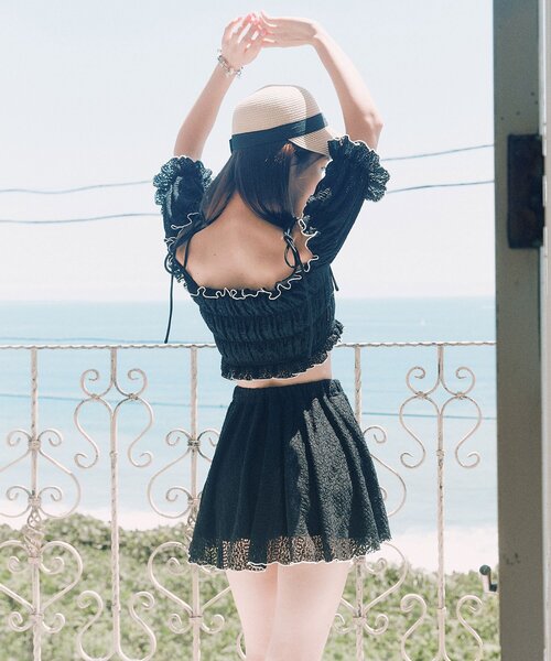 OLIVE des OLIVE(オリーブデオリーブ)の「【体型カバー◎】レースシャーリングswimwear(水着・レディース・ブラック/アイボリー・FREE)」の22枚目の写真