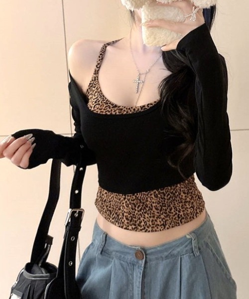 Vipoa(ヴィポア)の「Leopard print camisole two-piece tops(Tシャツ/カットソー・レディース・ホワイト/ネイビー/グレー/ブラック・FREE)」の18枚目の写真