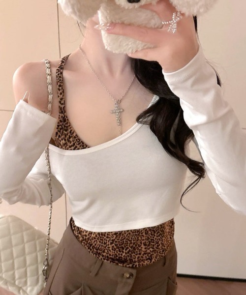 Vipoa(ヴィポア)の「Leopard print camisole two-piece tops(Tシャツ/カットソー・レディース・ホワイト/ネイビー/グレー/ブラック・FREE)」の8枚目の写真
