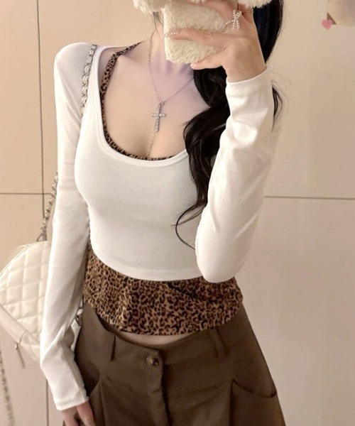 Vipoa(ヴィポア)の「Leopard print camisole two-piece tops(Tシャツ/カットソー・レディース・ホワイト/ネイビー/グレー/ブラック・FREE)」の9枚目の写真