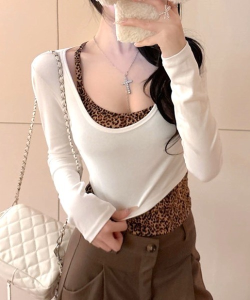 Vipoa(ヴィポア)の「Leopard print camisole two-piece tops(Tシャツ/カットソー・レディース・ホワイト/ネイビー/グレー/ブラック・FREE)」の10枚目の写真