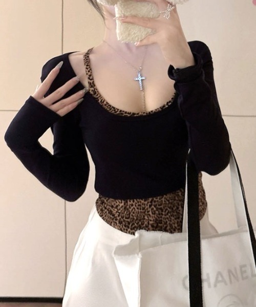 Vipoa(ヴィポア)の「Leopard print camisole two-piece tops(Tシャツ/カットソー・レディース・ホワイト/ネイビー/グレー/ブラック・FREE)」の11枚目の写真