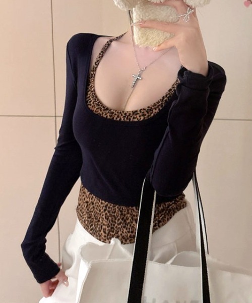 Vipoa(ヴィポア)の「Leopard print camisole two-piece tops(Tシャツ/カットソー・レディース・ホワイト/ネイビー/グレー/ブラック・FREE)」の12枚目の写真