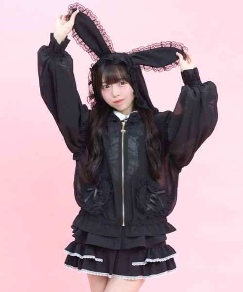 Secret Honey（シークレットハニー）の「うさみみシフォンパーカー（その他アウター・レディース・オフホワイト/ブラック・MEDIUM）」の2枚目の写真