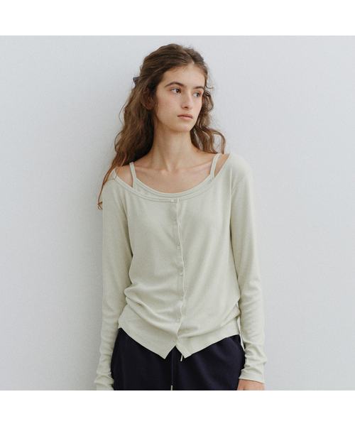 URAGO(ユラーゴ)の「Ribbed sleeveless cardigan set(カーディガン/ボレロ・レディース・ミント/ブラック/アッシュグレー・FREE)」の1枚目の写真