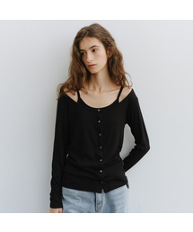 Ribbed sleeveless cardigan set