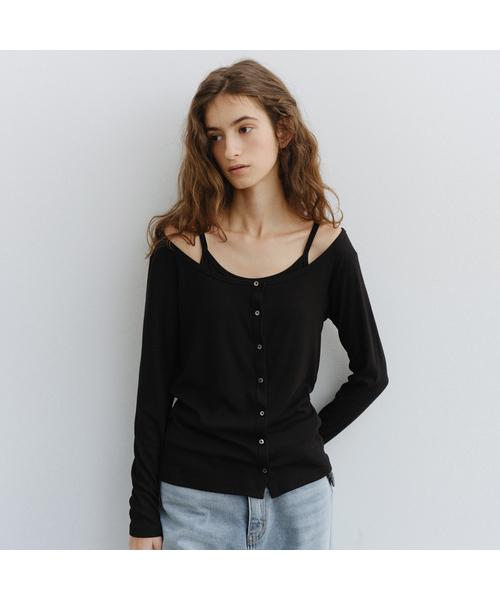 URAGO(ユラーゴ)の「Ribbed sleeveless cardigan set(カーディガン/ボレロ・レディース・ミント/ブラック/アッシュグレー・FREE)」の2枚目の写真