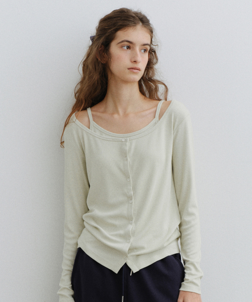 URAGO(ユラーゴ)の「Ribbed sleeveless cardigan set(カーディガン/ボレロ・レディース・ミント/ブラック/アッシュグレー・FREE)」の4枚目の写真