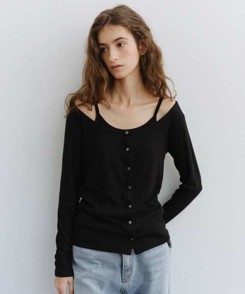 URAGO(ユラーゴ)の「Ribbed sleeveless cardigan set(カーディガン/ボレロ・レディース・ミント/ブラック/アッシュグレー・FREE)」の6枚目の写真