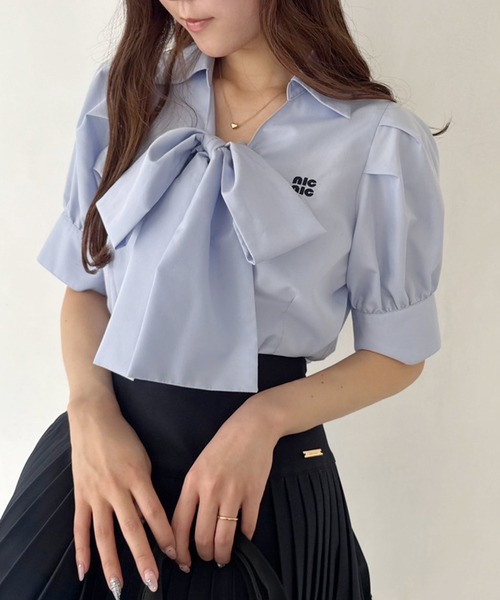 刺繍入り ボウタイリボンブラウス NICE CLAUP ナイスクラップ ブラウス 刺繍入りボウタイブラウス／リボン取り外し可 | one after another