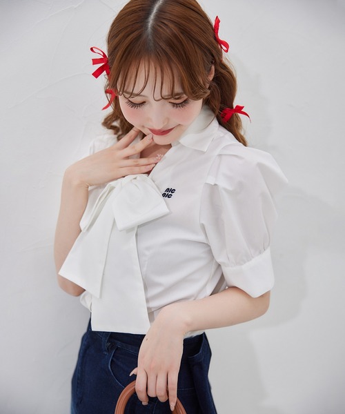 one after another NICE CLAUP（ワンアフターアナザーナイスクラップ）の「【リバイバル】刺繍入りボウタイリボンブラウス（シャツ/ブラウス・レディース・オフホワイト/サックスブルー/グレー/ドット・FREE）」の13枚目の写真