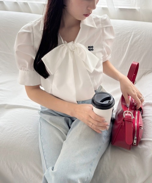 one after another NICE CLAUP（ワンアフターアナザーナイスクラップ）の「【リバイバル】刺繍入りボウタイリボンブラウス（シャツ/ブラウス・レディース・オフホワイト/サックスブルー/グレー/ドット・FREE）」の17枚目の写真