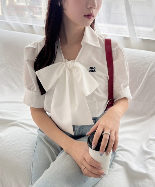 one after another NICE CLAUP（ワンアフターアナザーナイスクラップ）の「【リバイバル】刺繍入りボウタイリボンブラウス（シャツ/ブラウス・レディース・オフホワイト/サックスブルー/グレー/ドット・FREE）」の18枚目の写真