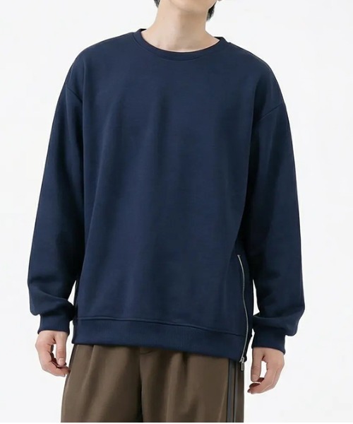 revertical(リバーティカル)の「リブ編み オーバーサイズ クルーネック ロングスリーブTシャツ サイドジップ(Tシャツ/カットソー・メンズ・ブルー/ブラック/ネイビー/グレー・LARGE/SMALL/MEDIUM)」の4枚目の写真