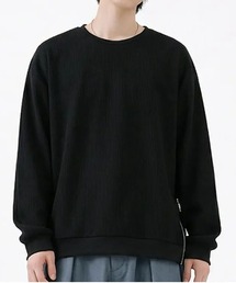 リブ編み オーバーサイズ クルーネック ロングスリーブTシャツ サイドジップ