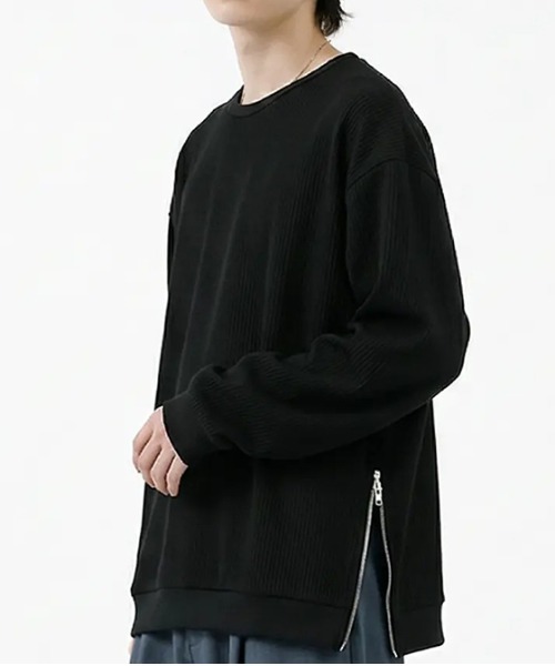 revertical(リバーティカル)の「リブ編み オーバーサイズ クルーネック ロングスリーブTシャツ サイドジップ(Tシャツ/カットソー・メンズ・ブルー/ブラック/ネイビー/グレー・LARGE/SMALL/MEDIUM)」の6枚目の写真