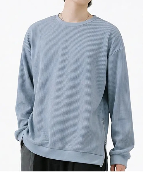 revertical(リバーティカル)の「リブ編み オーバーサイズ クルーネック ロングスリーブTシャツ サイドジップ(Tシャツ/カットソー・メンズ・ブルー/ブラック/ネイビー/グレー・LARGE/SMALL/MEDIUM)」の11枚目の写真