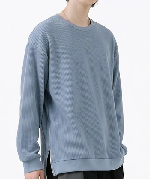 revertical(リバーティカル)の「リブ編み オーバーサイズ クルーネック ロングスリーブTシャツ サイドジップ(Tシャツ/カットソー・メンズ・ブルー/ブラック/ネイビー/グレー・LARGE/SMALL/MEDIUM)」の12枚目の写真