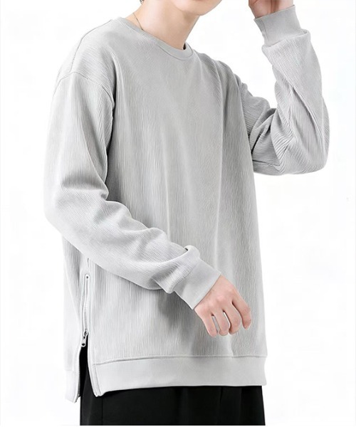 revertical(リバーティカル)の「リブ編み オーバーサイズ クルーネック ロングスリーブTシャツ サイドジップ(Tシャツ/カットソー・メンズ・ブルー/ブラック/ネイビー/グレー・LARGE/SMALL/MEDIUM)」の9枚目の写真