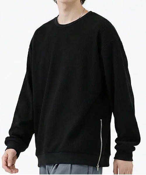 revertical(リバーティカル)の「リブ編み オーバーサイズ クルーネック ロングスリーブTシャツ サイドジップ(Tシャツ/カットソー・メンズ・ブルー/ブラック/ネイビー/グレー・LARGE/SMALL/MEDIUM)」の5枚目の写真