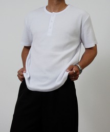 【Nylaus】ヘンリーネック ワッフル 半袖Tシャツ 無地 ストレッチ