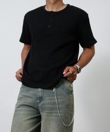 【Nylaus】ヘンリーネック ワッフル 半袖Tシャツ 無地 ストレッチ
