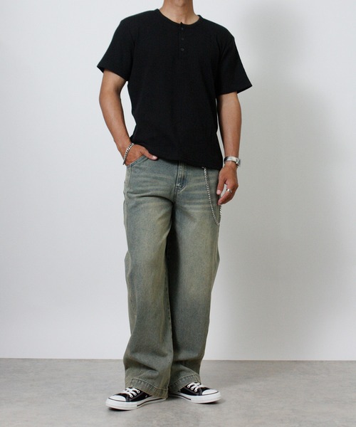 NYLAUS(ナイラス)の「【Nylaus】ヘンリーネック ワッフル 半袖Tシャツ 無地 ストレッチ(Tシャツ/カットソー・メンズ・杢グレー/ホワイト/ブラック・L/LL/M)」の8枚目の写真