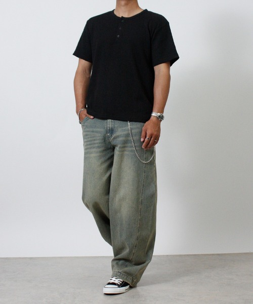 NYLAUS(ナイラス)の「【Nylaus】ヘンリーネック ワッフル 半袖Tシャツ 無地 ストレッチ(Tシャツ/カットソー・メンズ・杢グレー/ホワイト/ブラック・L/LL/M)」の10枚目の写真